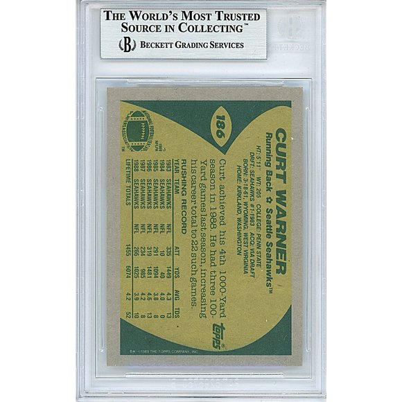 Curt Warner Signed Seahawks 1989 Topps Football Card Beckett BAS Autograph Slab - Picture 3 of 5